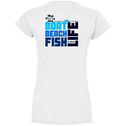 Ladies "Boat Beach Fish Life"  V-Neck T-Shirt